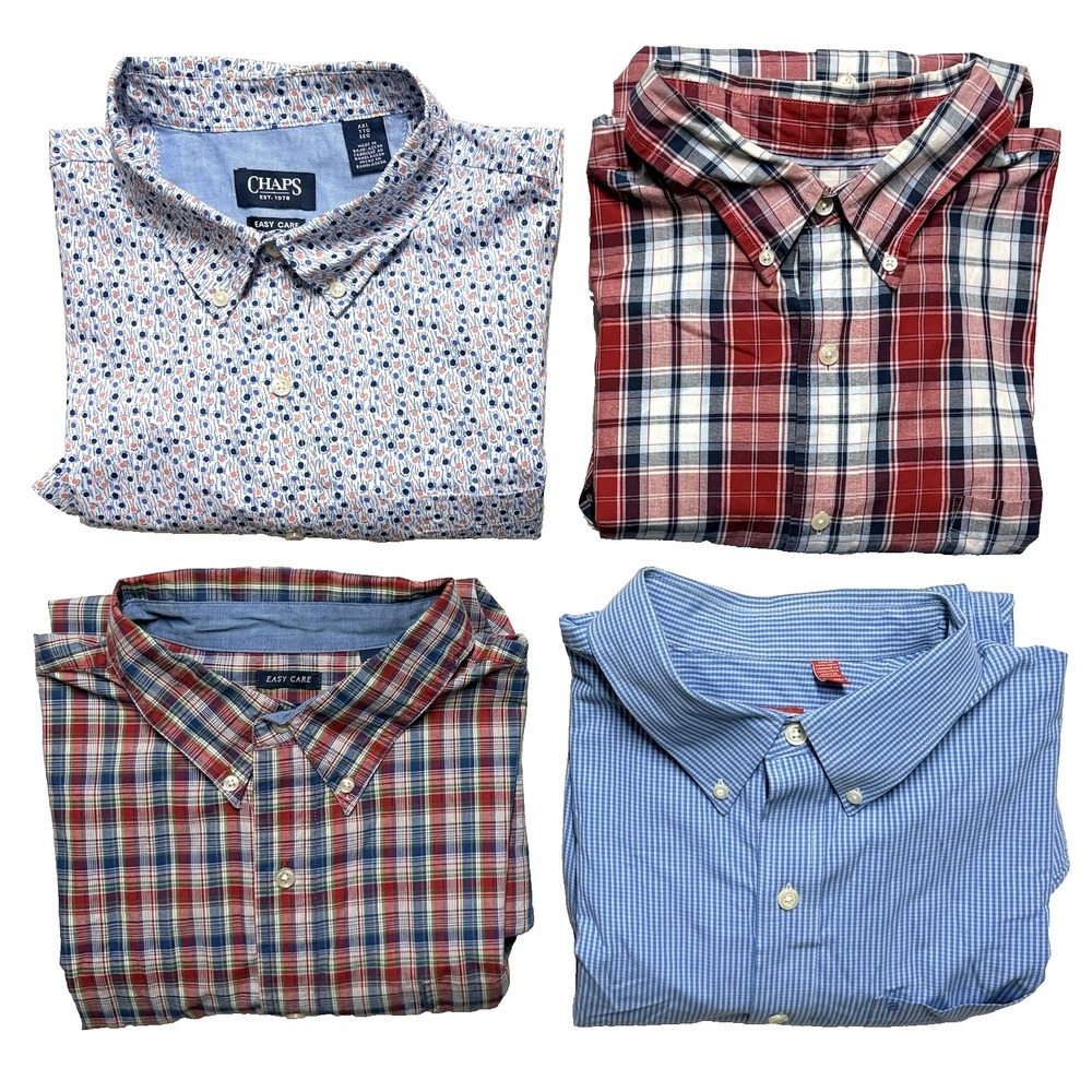Lot Of 4 Chaps Izod Mens Shirts XXL 2XL Preppy Button Down Plaid Long Sleeve